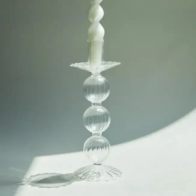 Ball Shape Glass Candlestick Holder (Clear)