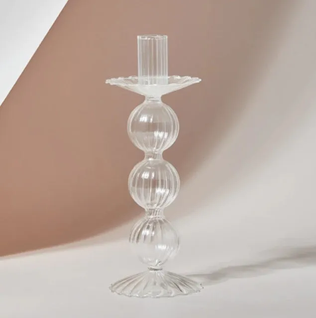 Ball Shape Glass Candlestick Holder (Clear)