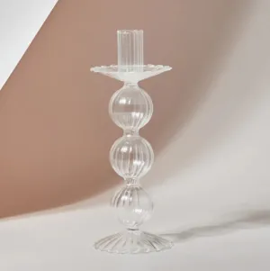 Ball Shape Glass Candlestick Holder (Clear)