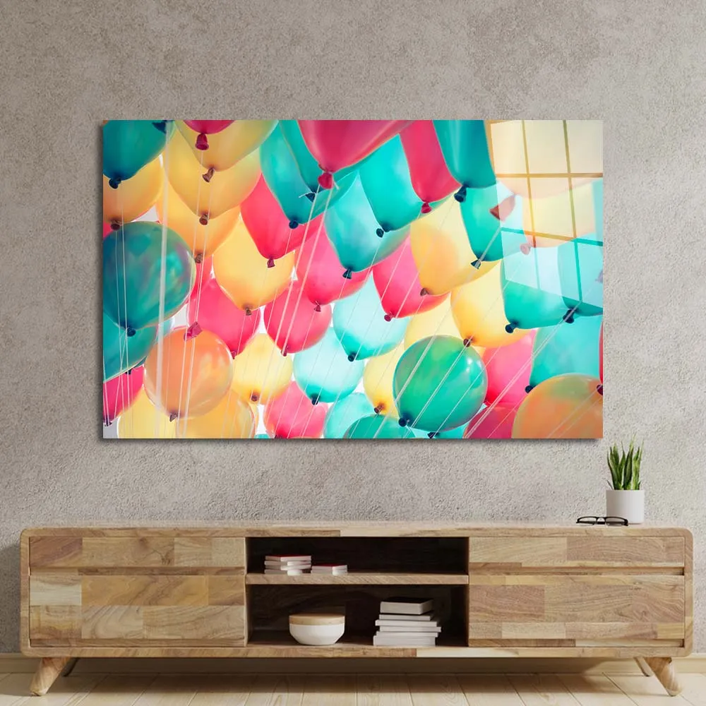 Balloons Sky Glass Wall Art