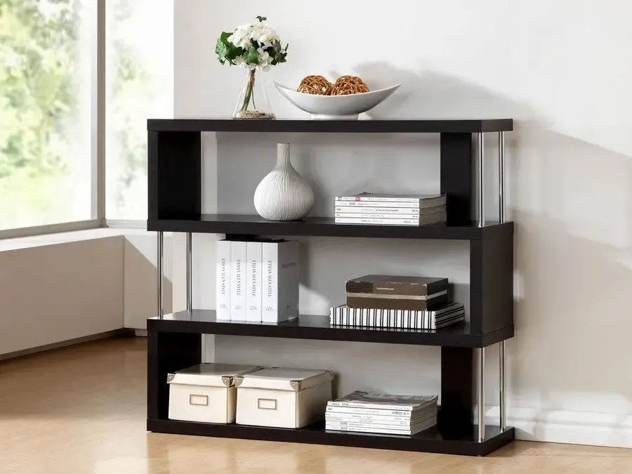 Barnes Dark Brown Three-Shelf Modern Bookcase