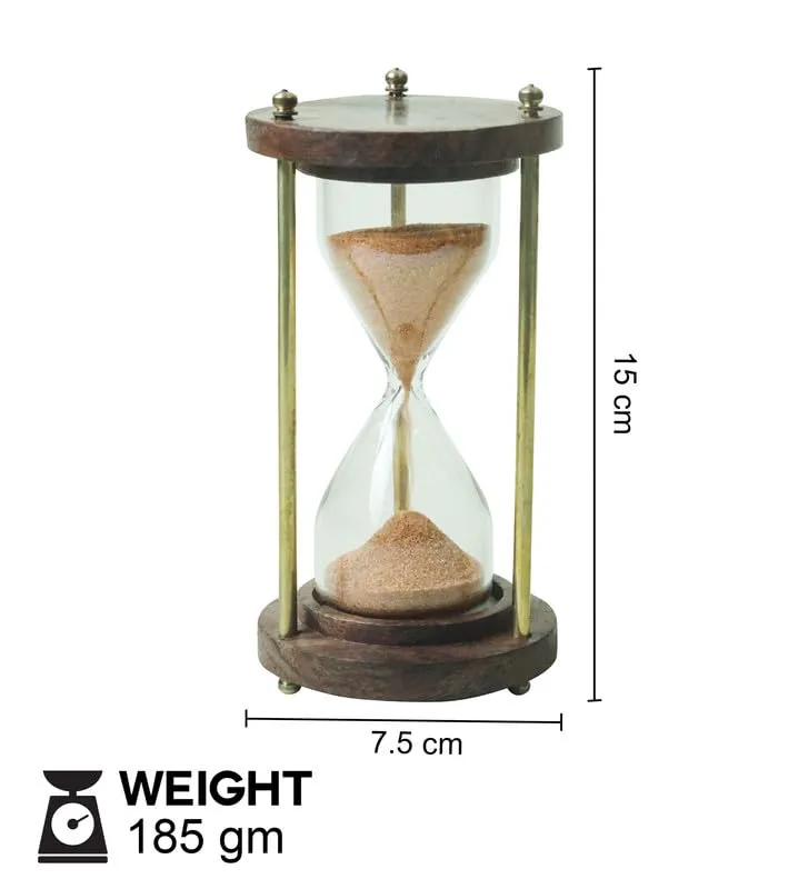 Bhakti SELECTION Unique Wooden Handcrafted Sand Hour Glass Clock, Best for Desk Use and Office Desk