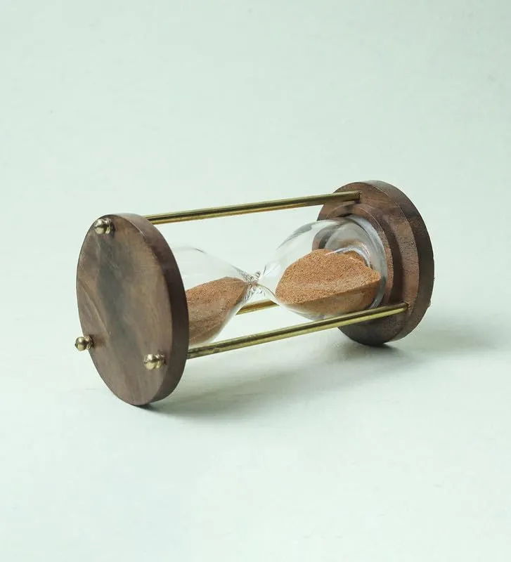 Bhakti SELECTION Unique Wooden Handcrafted Sand Hour Glass Clock, Best for Desk Use and Office Desk