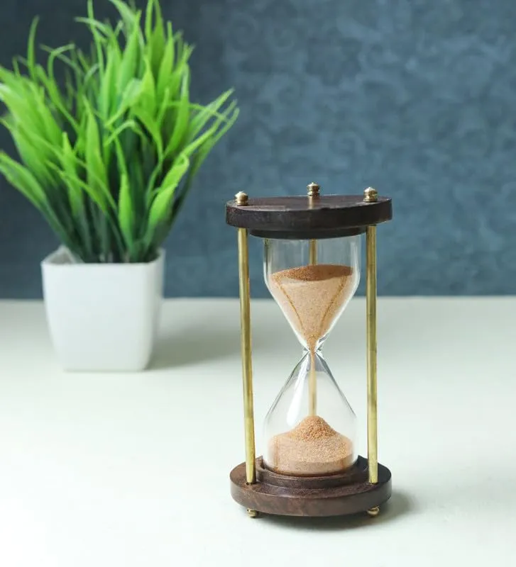 Bhakti SELECTION Unique Wooden Handcrafted Sand Hour Glass Clock, Best for Desk Use and Office Desk