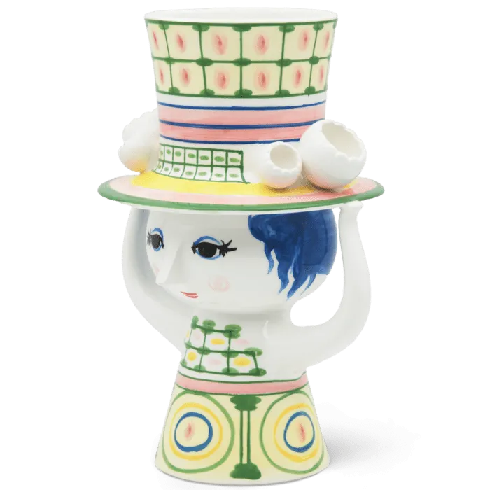 Bjørn Wiinblad Lady with Hat Vase, Green, H: 9.6''