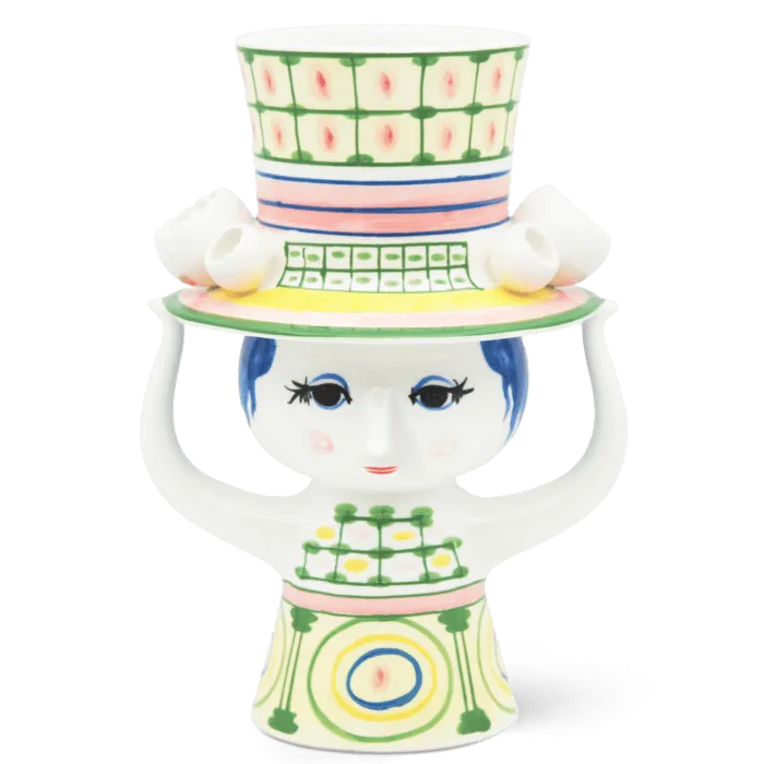 Bjørn Wiinblad Lady with Hat Vase, Green, H: 9.6''