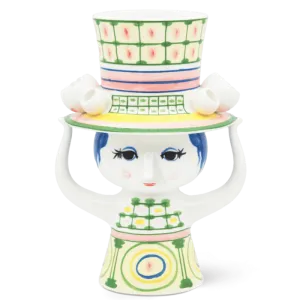 Bjørn Wiinblad Lady with Hat Vase, Green, H: 9.6''