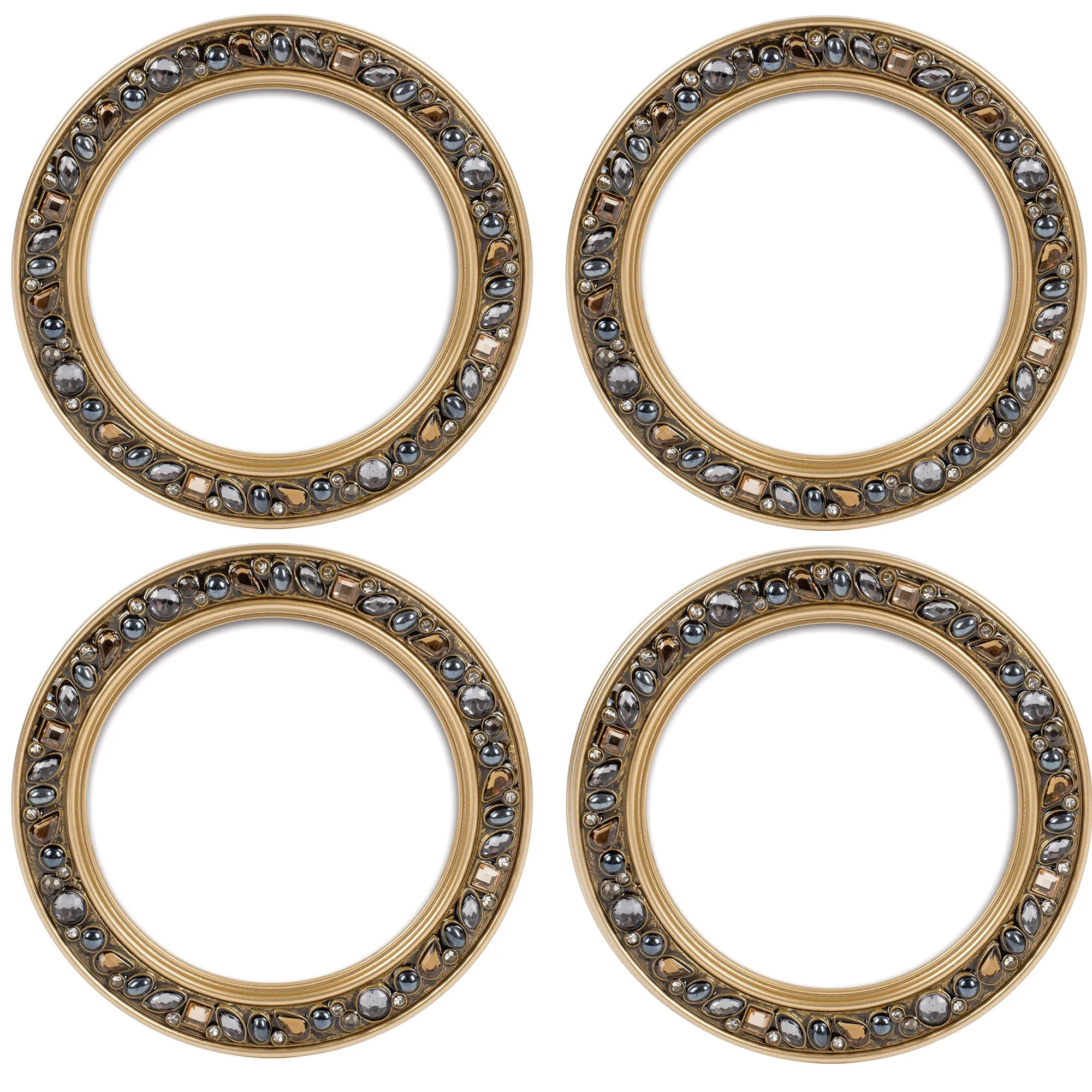 Blank White Amber Goldtone 4.5 x 4.5  Resin Polymer  Jeweled Coaster Set of 4