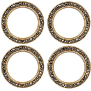 Blank White Amber Goldtone 4.5 x 4.5  Resin Polymer  Jeweled Coaster Set of 4