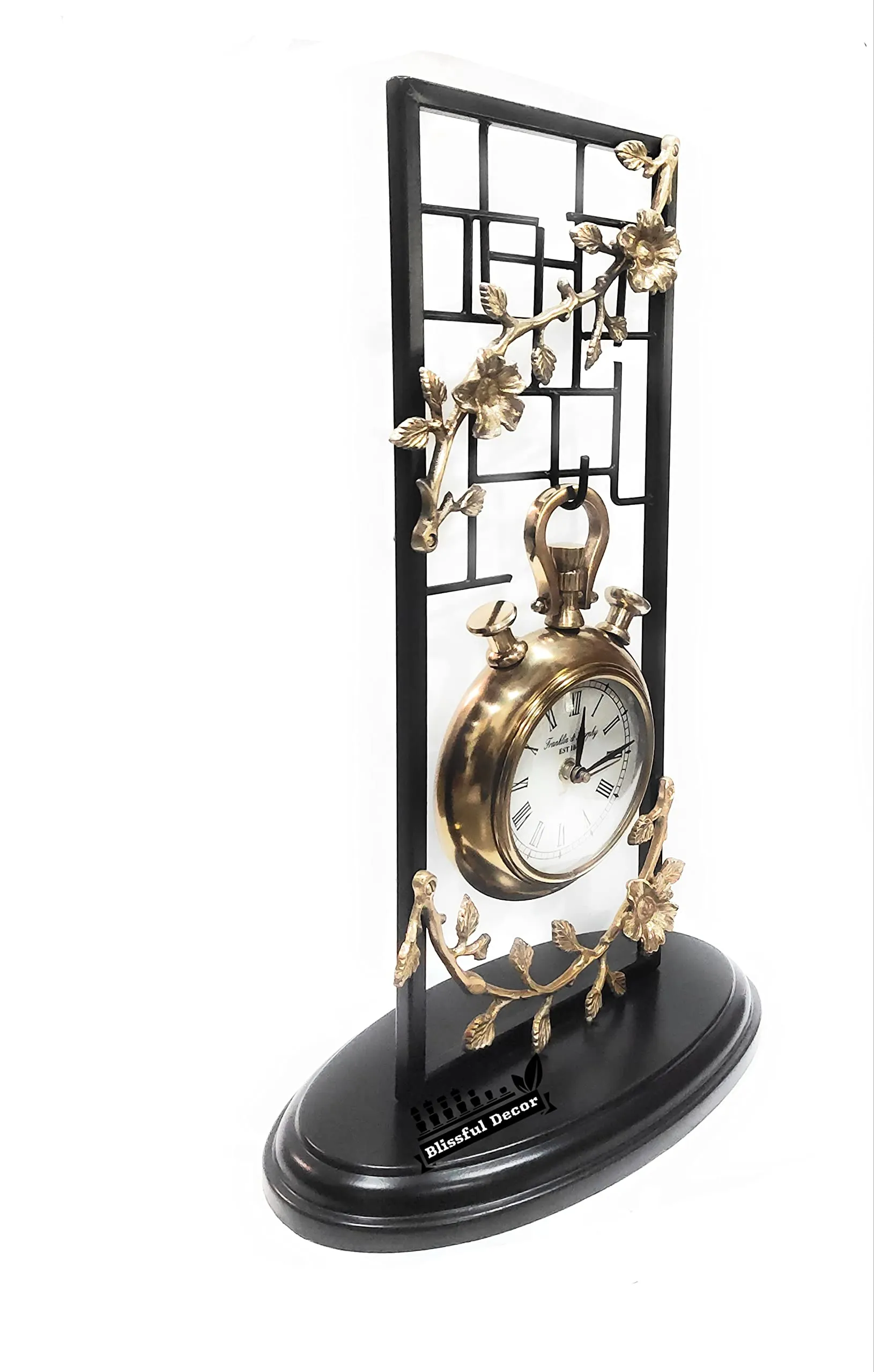Blissful Decor Amishi Presents Modern Design Metal Table Clock,Table top Clock,Unique Design Table Clock,Desk Clock,Black & Gold Table Clock,House Warming Gift,Home Decor Size (45-inch)