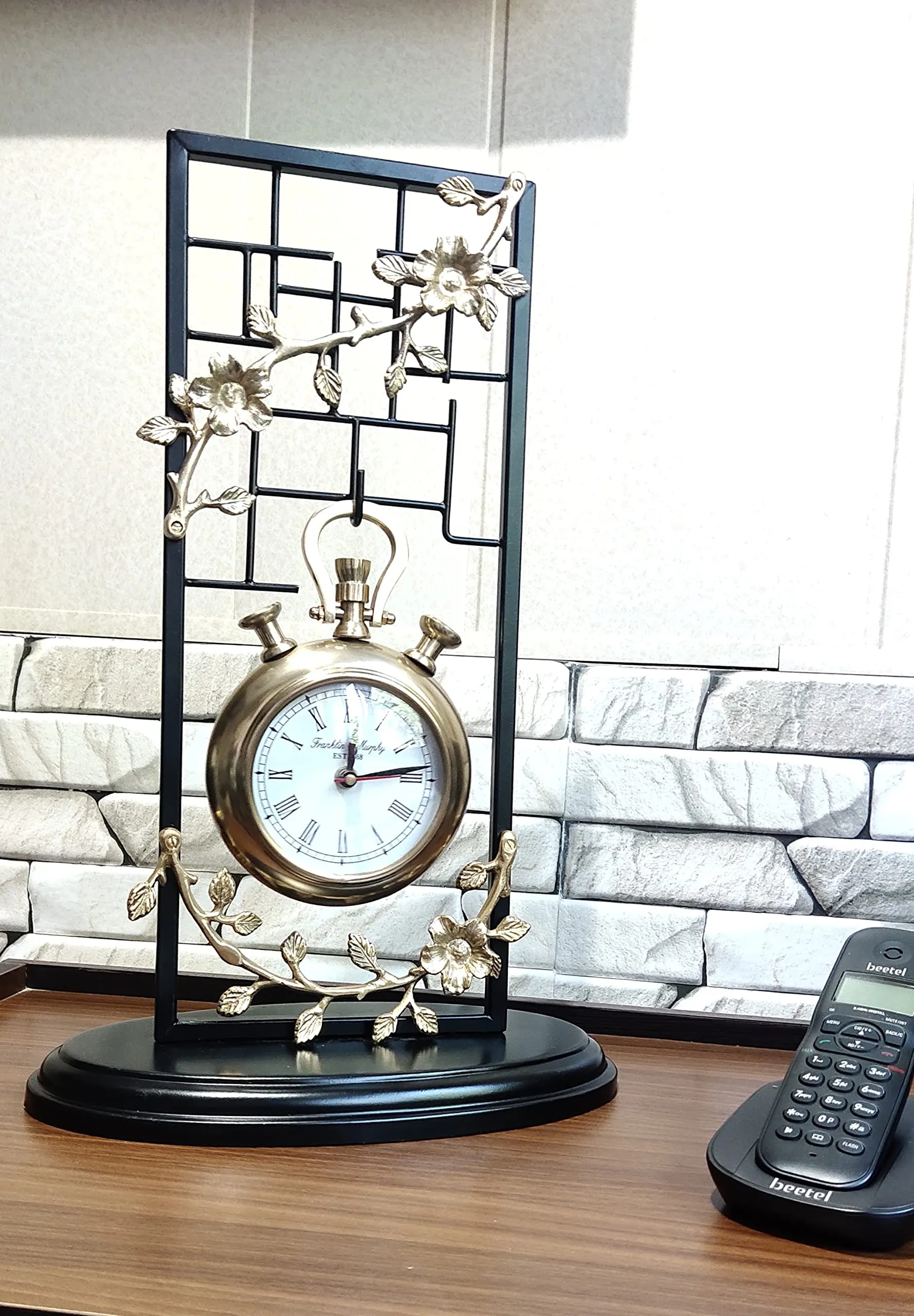 Blissful Decor Amishi Presents Modern Design Metal Table Clock,Table top Clock,Unique Design Table Clock,Desk Clock,Black & Gold Table Clock,House Warming Gift,Home Decor Size (45-inch)