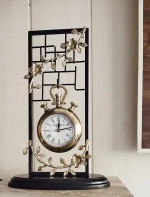 Blissful Decor Amishi Presents Modern Design Metal Table Clock,Table top Clock,Unique Design Table Clock,Desk Clock,Black & Gold Table Clock,House Warming Gift,Home Decor Size (45-inch)