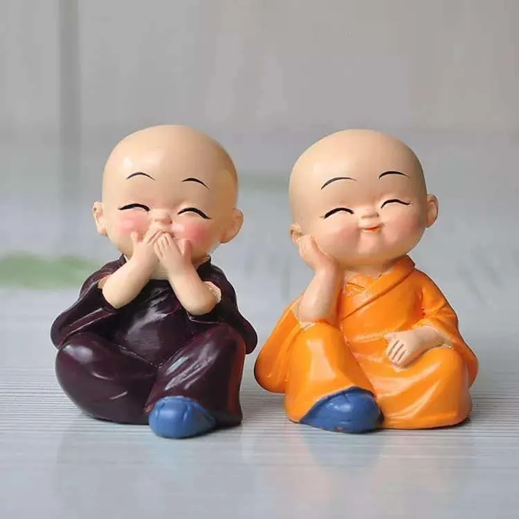BLOOM PLEX Set of 4 Buddha Monk Statues | Showpiece for Wall Shelf, Table, Desktop, Car Dashboard, Home & Office Decor | Miniature Figurines