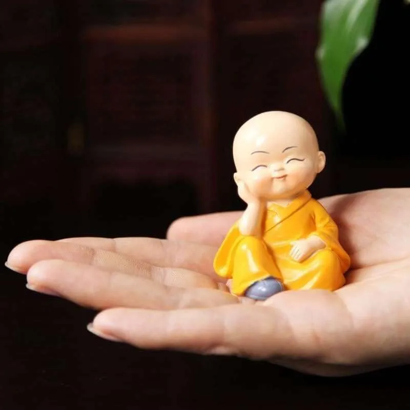 BLOOM PLEX Set of 4 Buddha Monk Statues | Showpiece for Wall Shelf, Table, Desktop, Car Dashboard, Home & Office Decor | Miniature Figurines