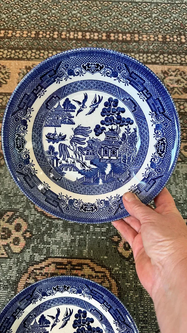 Blue Willow Shallow Rim Bowls, Pair, Churchill England
