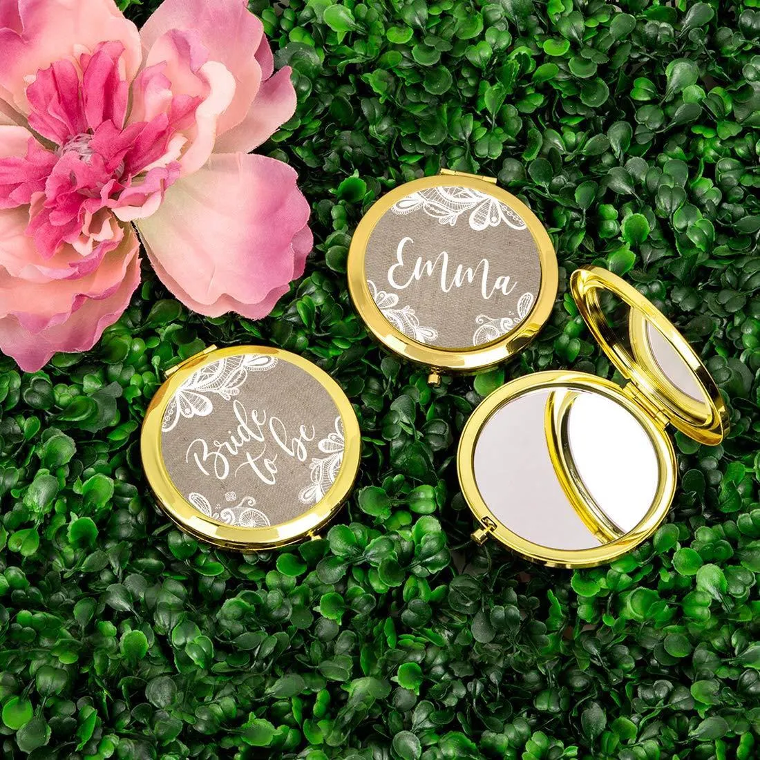 Burlap Lace Gold Compact Mirror