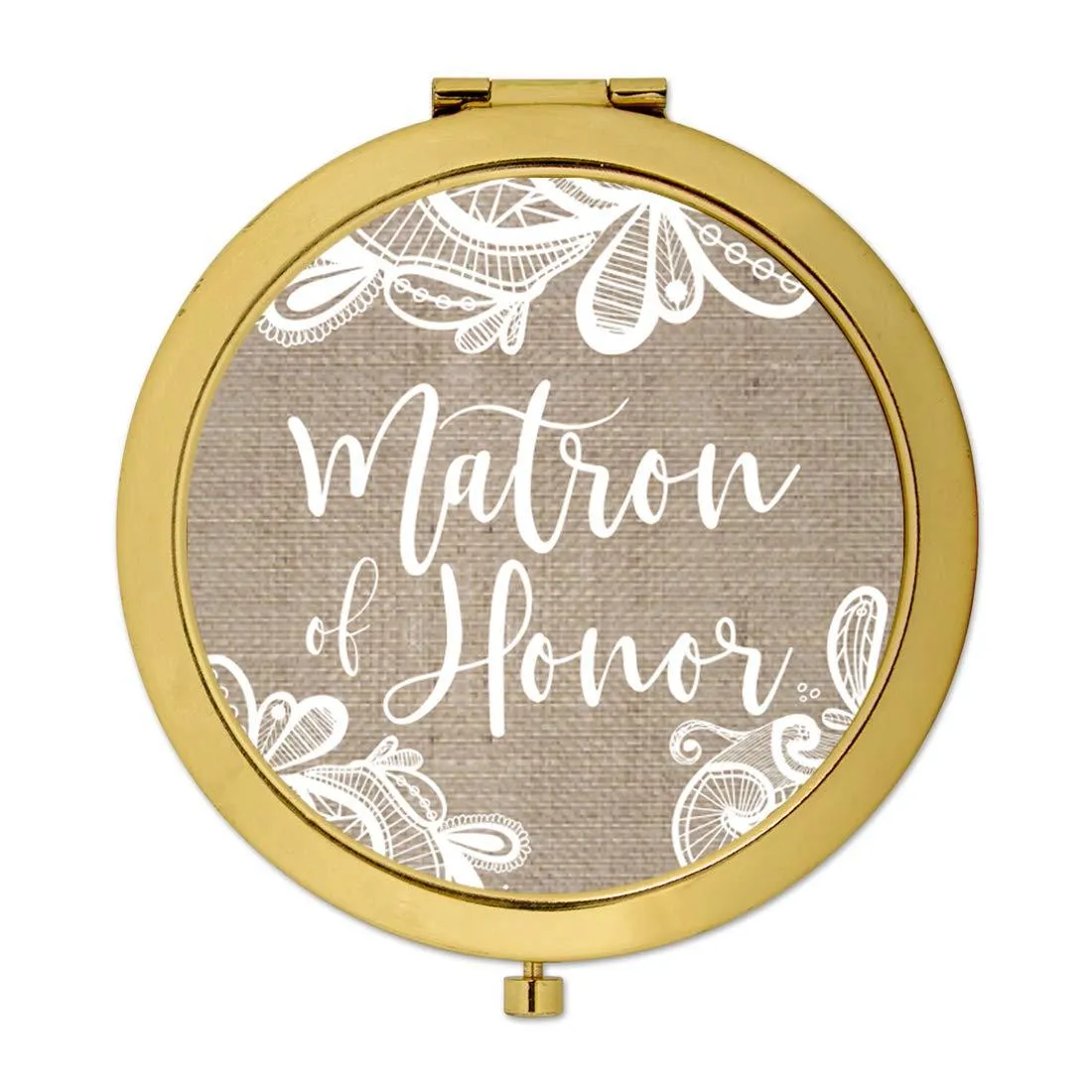 Burlap Lace Gold Compact Mirror