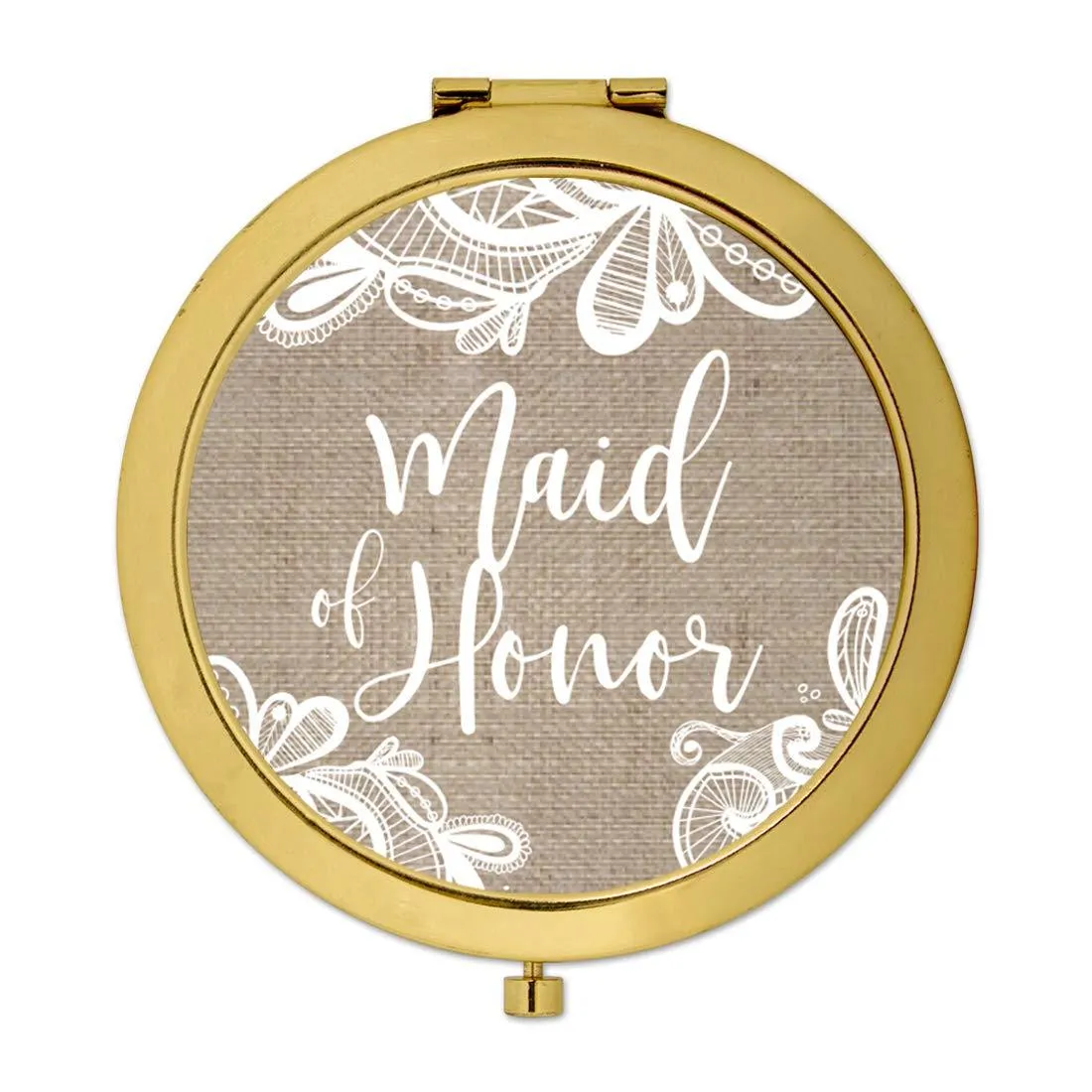 Burlap Lace Gold Compact Mirror