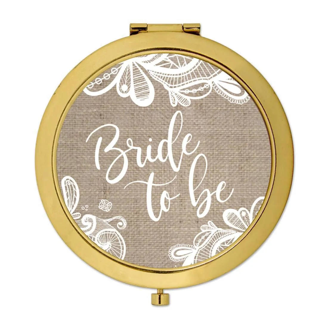 Burlap Lace Gold Compact Mirror