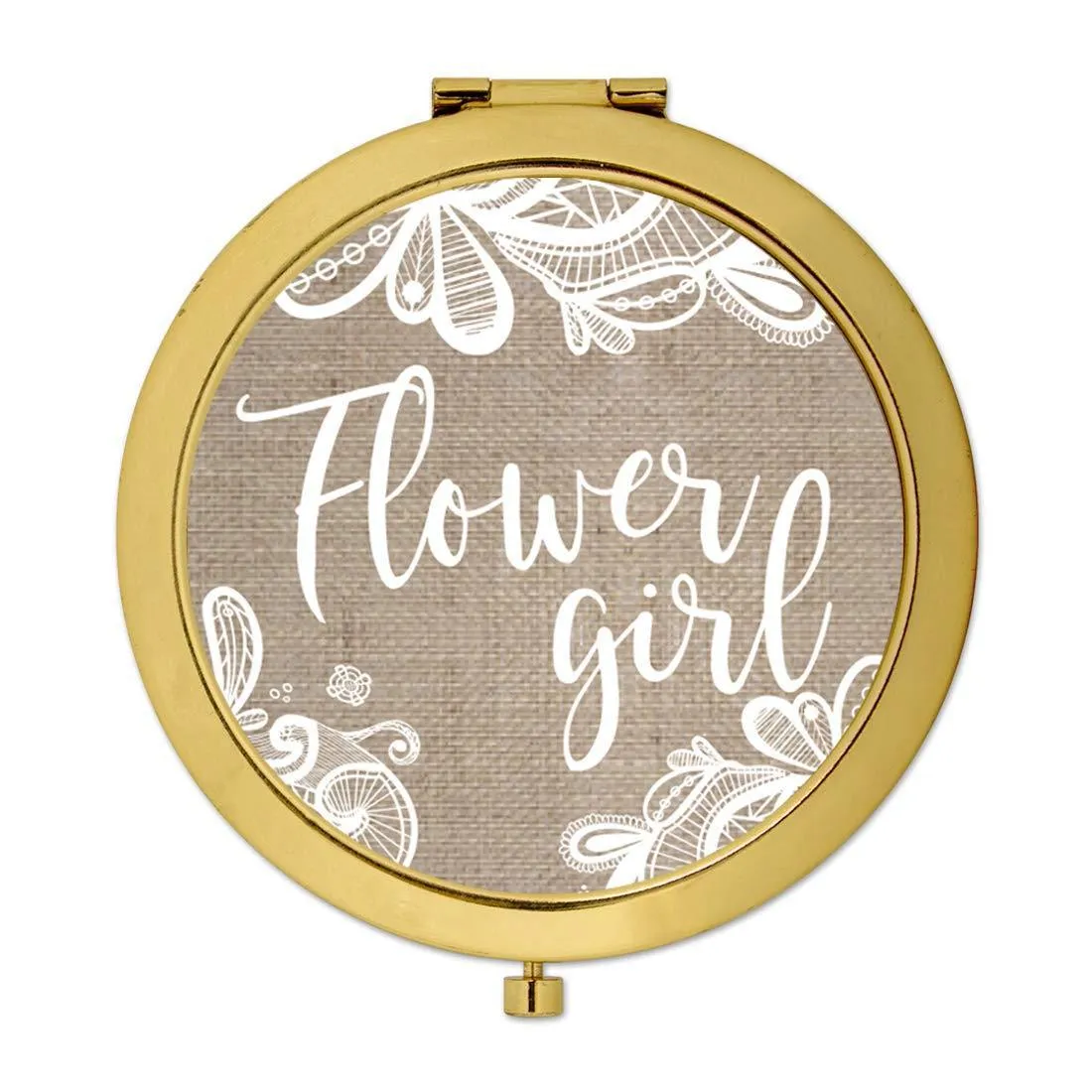 Burlap Lace Gold Compact Mirror