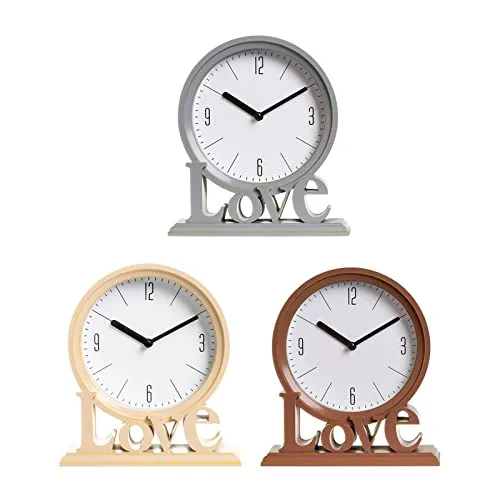 CALANDIS Decorative Love Word Desk Clock Non Ticking Ornament for Bedroom Easily Read Grey | 1 Table Clock