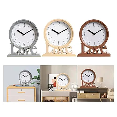 CALANDIS Decorative Love Word Desk Clock Non Ticking Ornament for Bedroom Easily Read Grey | 1 Table Clock
