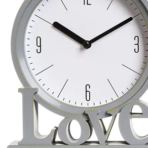 CALANDIS Decorative Love Word Desk Clock Non Ticking Ornament for Bedroom Easily Read Grey | 1 Table Clock