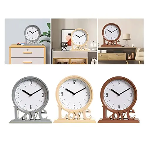 CALANDIS Decorative Love Word Desk Clock Non Ticking Ornament for Bedroom Easily Read Grey | 1 Table Clock