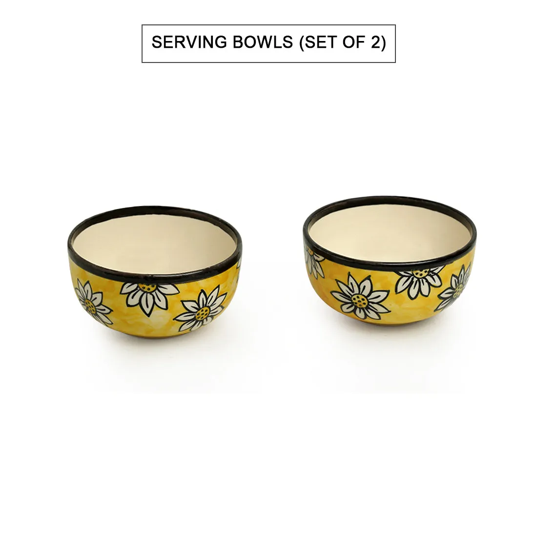 'Californian Sunflowers' Handpainted Ceramic Serving Bowls (Set of 2, 400 ML)