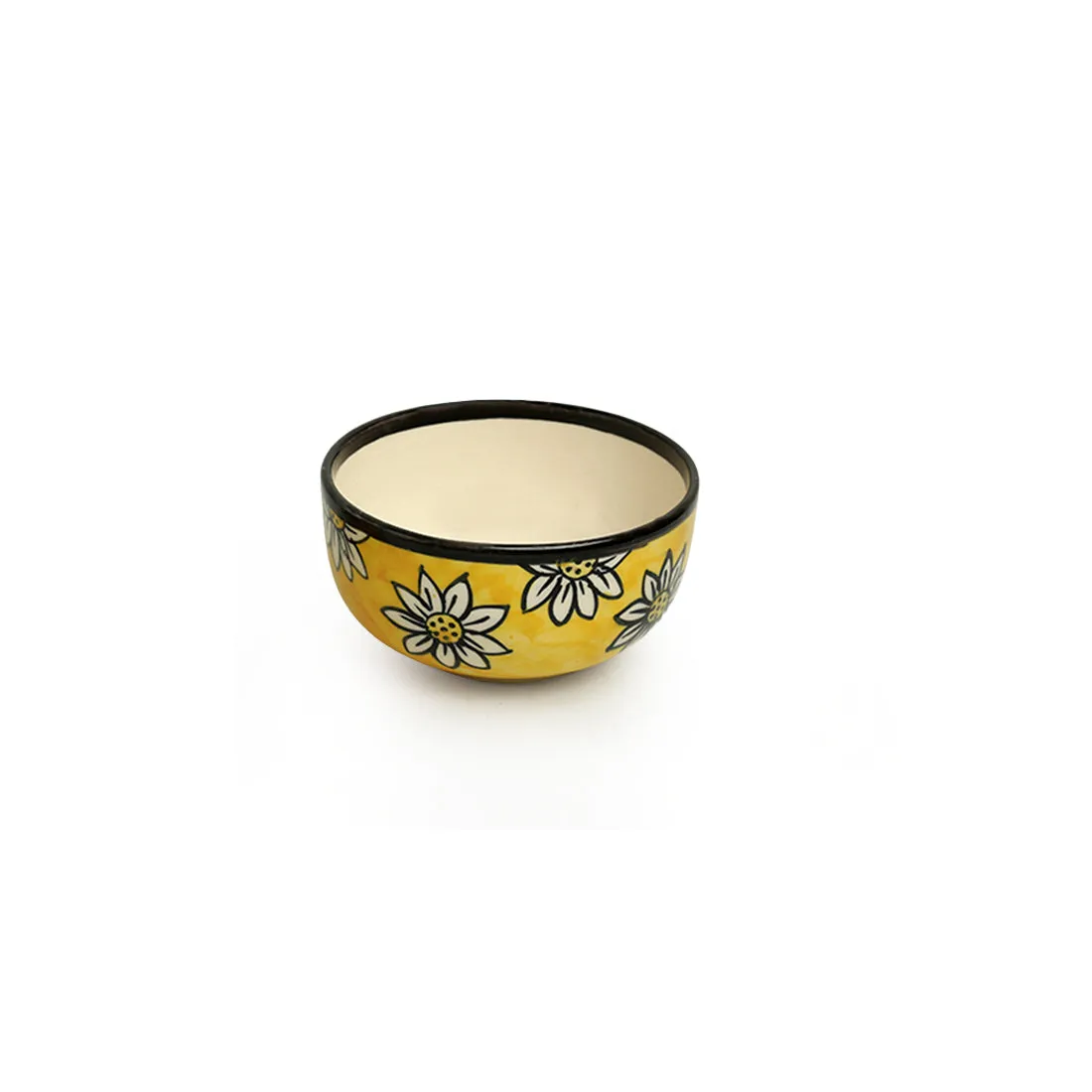 'Californian Sunflowers' Handpainted Ceramic Serving Bowls (Set of 2, 400 ML)