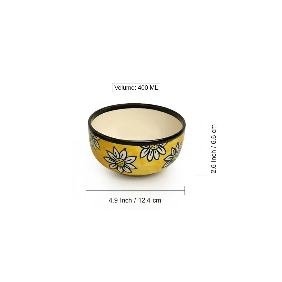'Californian Sunflowers' Handpainted Ceramic Serving Bowls (Set of 2, 400 ML)