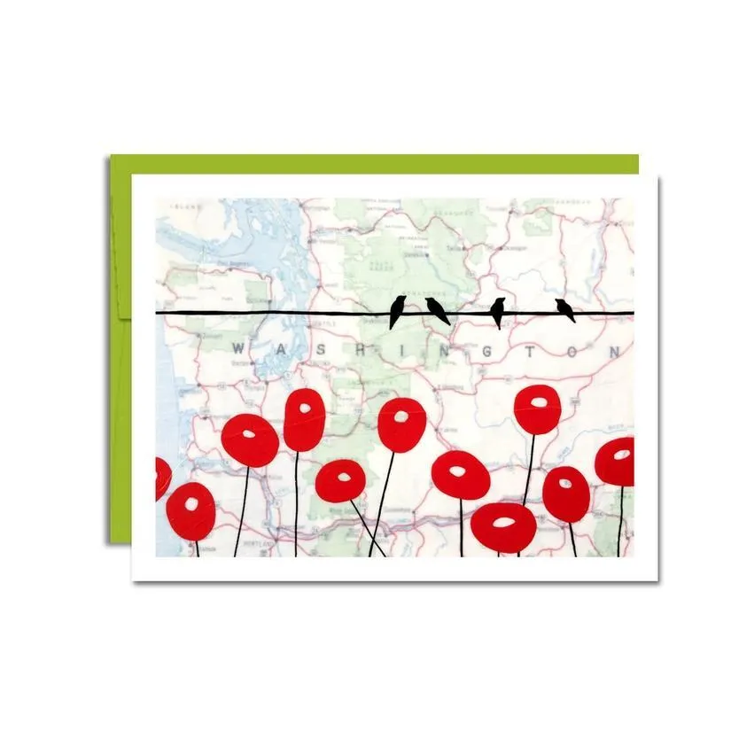 Card Set of 6 - Assorted Washington Map by Rachel Austin