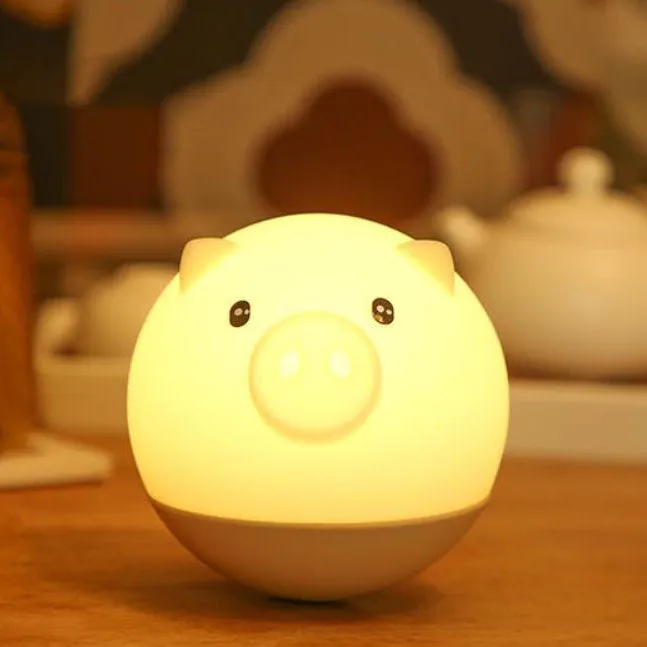 Cartoon Creative Piggy Round Silicone LED Kids Night Light Table Lamp