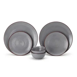Ceramic Dinner Set | 2 Dinner Plates, 2 Small Plates & 2 Katori Bowls | Grey | Set of 6