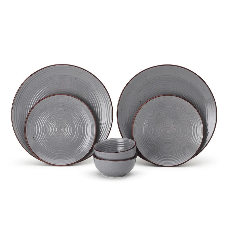 Ceramic Dinner Set | 2 Dinner Plates, 2 Small Plates & 2 Katori Bowls | Grey | Set of 6