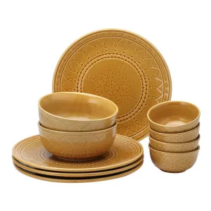 Ceramic Dinner Set | 4 Dinner Plates, 4 Bowl & 2 Serving Bowl | Golden Brown | Set of 10