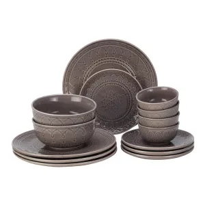 Ceramic Dinner Set | 4 Dinner Plates, 4 Small Plates, 4 Bowl & 2 Serving Bowl | Ash Grey | Set of 14