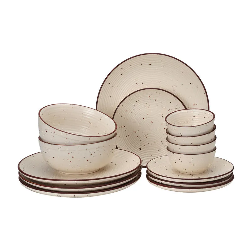 Ceramic Dinner Set | 4 Dinner Plates, 4 Small Plates, 4 Bowl & 2 Serving Bowl | Beige | Set of 14