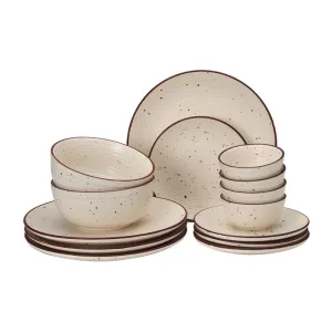 Ceramic Dinner Set | 4 Dinner Plates, 4 Small Plates, 4 Bowl & 2 Serving Bowl | Beige | Set of 14