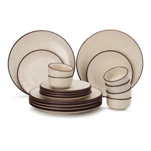 Ceramic Dinner Set | 6 Dinner Plates, 6 Small Plates & 6 Katori Bowls | Beige Speckled | Set of18