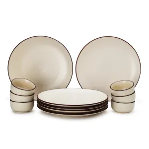 Ceramic Dinner Set | 6 Dinner Plates & 6 Katori Bowls | Dinnerware Set | Off White | Set of 12