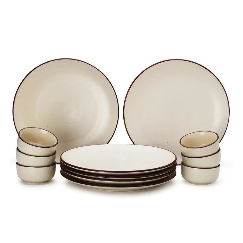 Ceramic Dinner Set | 6 Dinner Plates & 6 Katori Bowls | Dinnerware Set | Off White | Set of 12