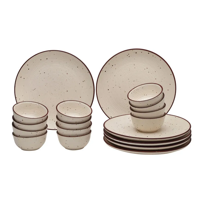 Ceramic Dinner Set | Stoneware | 6 Dinner Plates & 12 Bowl Katori | Beige | Set of 18