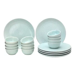 Ceramic Dinner Set | Stoneware | 6 Dinner Plates & 12 Bowl Katori | Mint Green | Set of 18