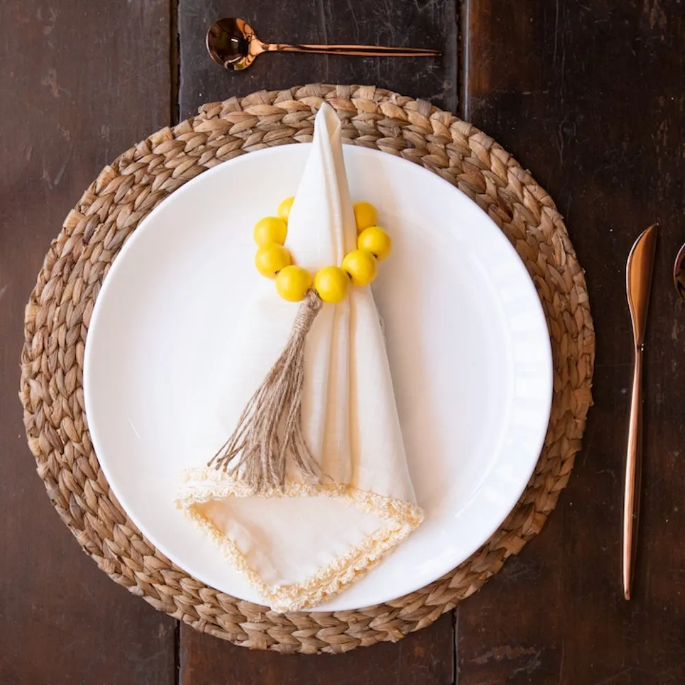 Chameli Yellow Set of 4 Napkins with Napkin Rings