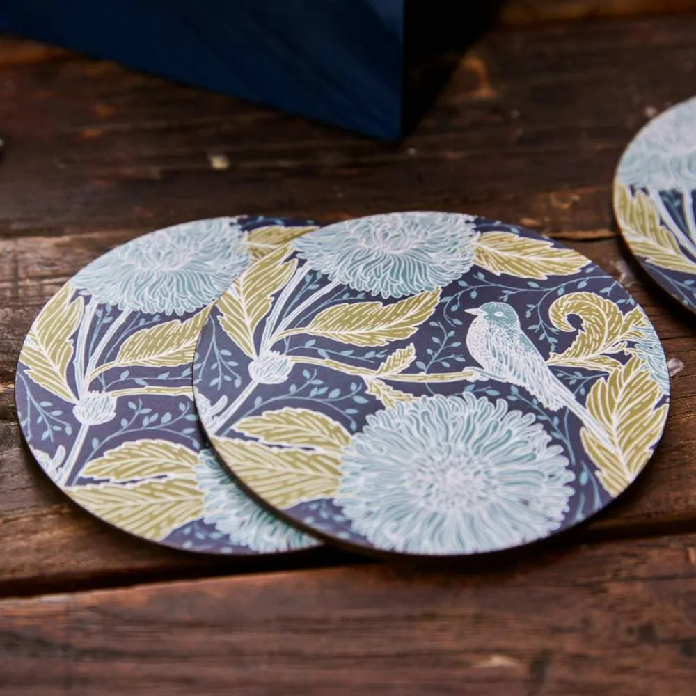 Chrysanthemum Bird Round Coasters | Set of 4