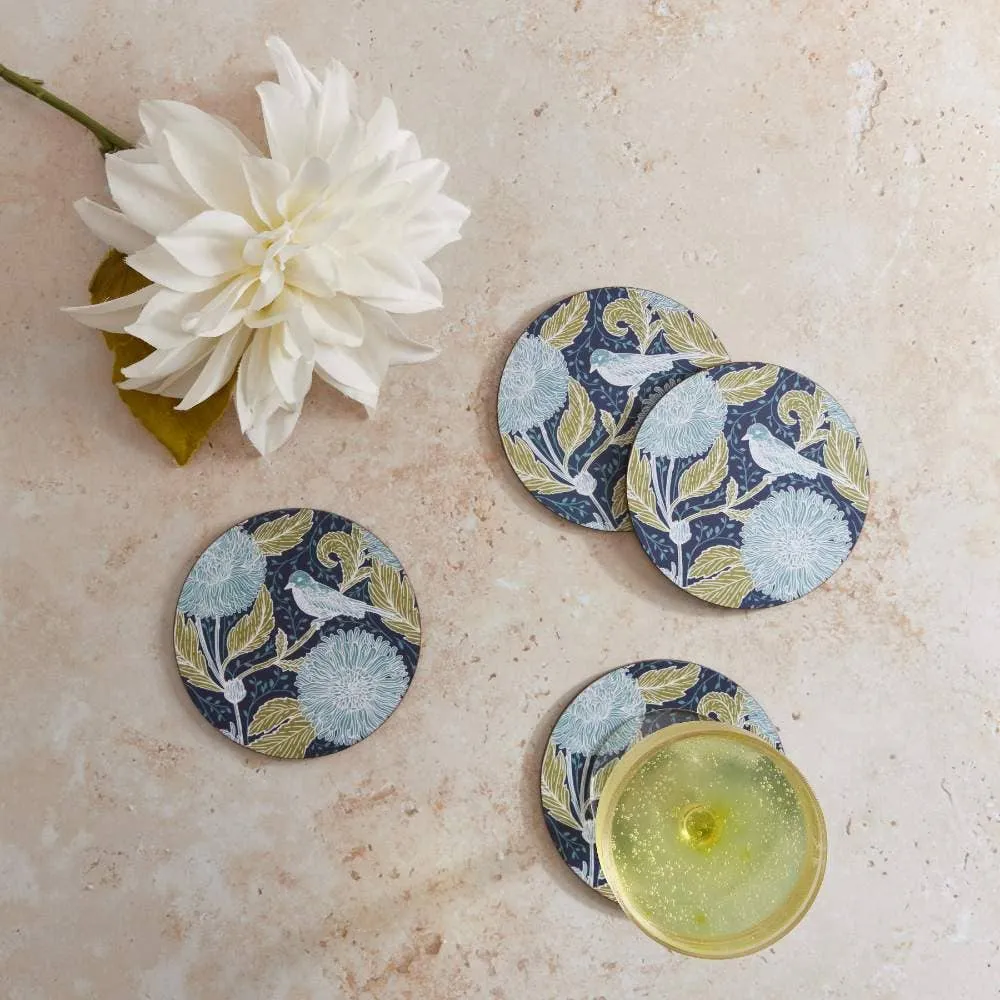 Chrysanthemum Bird Round Coasters | Set of 4