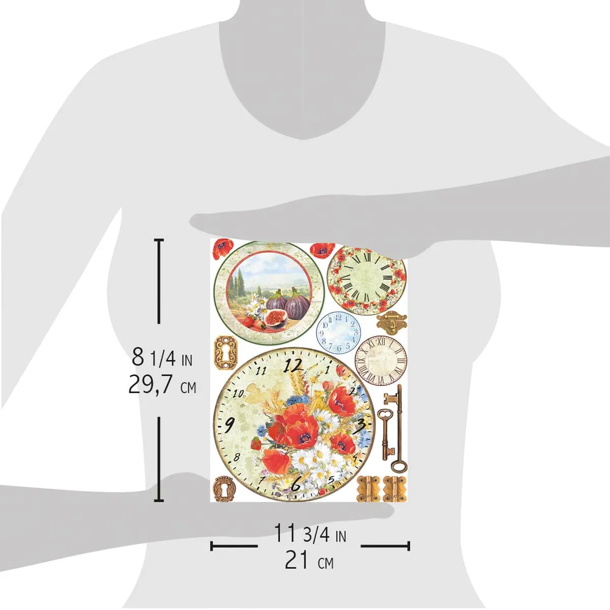 Ciao Bella Rice Paper A4 Tuscan Clocks