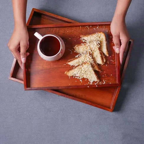 Classic Serving Wooden Tray (Set of 2)