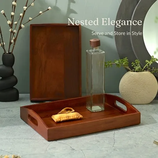 Classic Serving Wooden Tray (Set of 2)